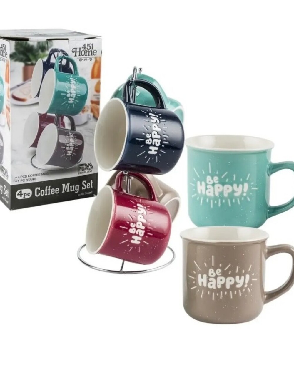 New
Set of 4 Cups with Stand Included – Coffee, Tea, Cappuccino – Venice